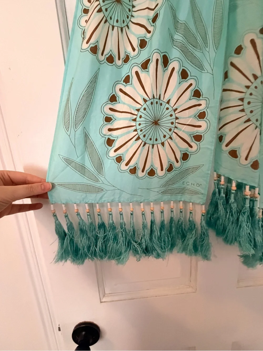 Echo Turquoise Floral Fringe Scarf